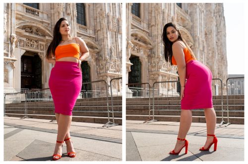 Kolekcja basic z modnymi ubraniami w w kolorze różowym i pomarańczowym