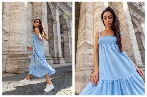 Moda na basic z sukienką w kolorze niebieskim