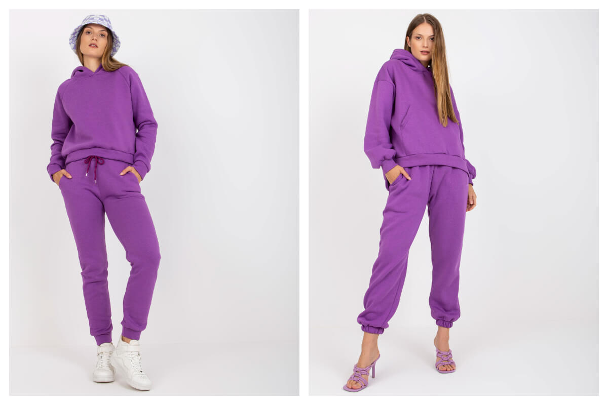Dwuczęściowy komplet damski basic w hurtowni online  ze spodniami w kolorze fioletowym