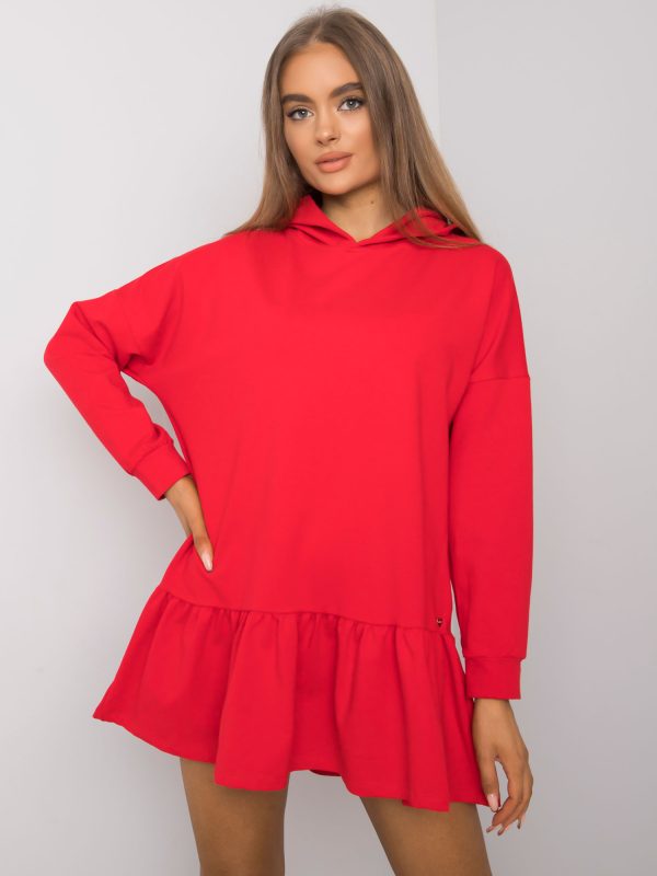 Czerwona sukienka dresowa z kapturem Aliye