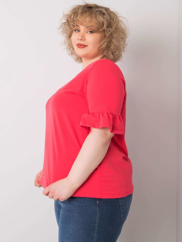Koralowa bawełniana bluzka plus size Yareli