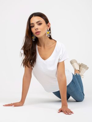 Biały gładki t-shirt basic z bawełny