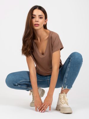 Brązowy t-shirt basic z krótkim rękawem