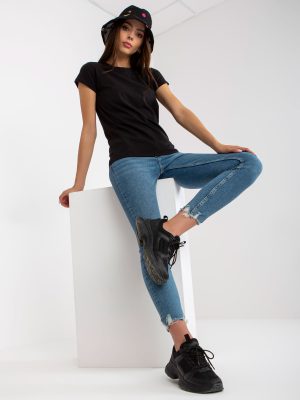 Czarny damski t-shirt basic z bawełny