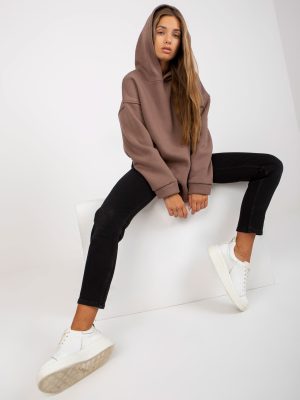 Brązowa dresowa bluza basic z kapturem