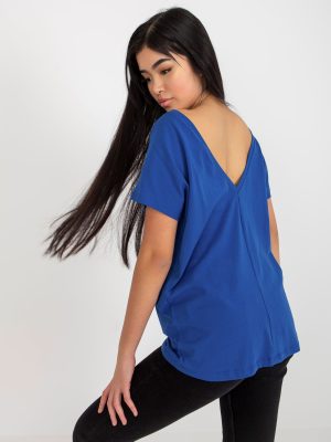 Kobaltowy luźny t-shirt basic z bawełny Fire