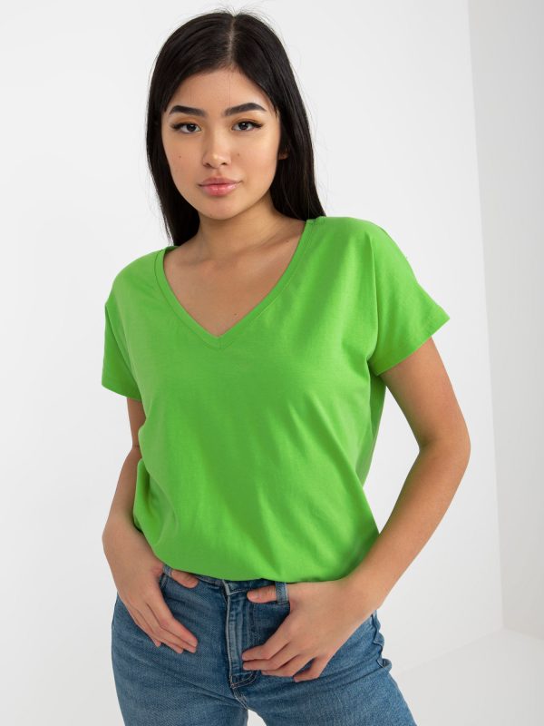 Jasnozielony damski t-shirt basic z dekoltem w serek Emory
