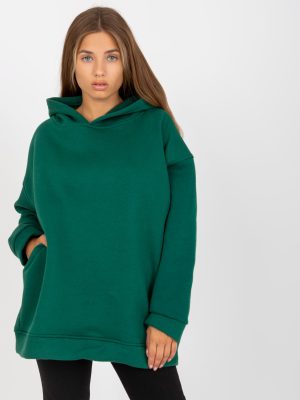 Ciemnozielona dresowa bluza basic o kroju oversize
