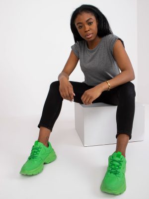 Ciemnoszary melanżowy t-shirt jednokolorowy basic z bawełny