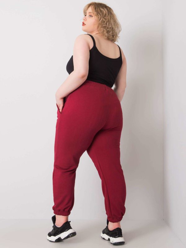 Bordowe spodnie dresowe plus size z kieszeniami Ainhoa