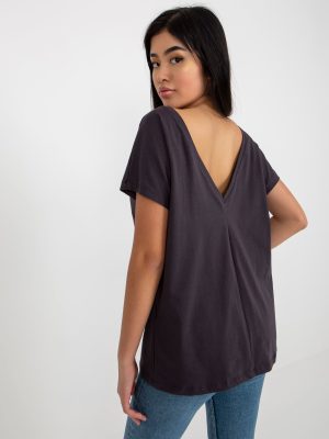 Grafitowy luźny t-shirt basic z bawełny Fire