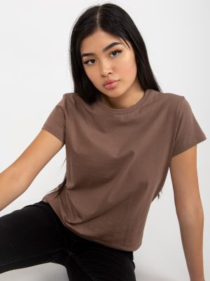 Brązowy klasyczny t-shirt basic z bawełny Peachy
